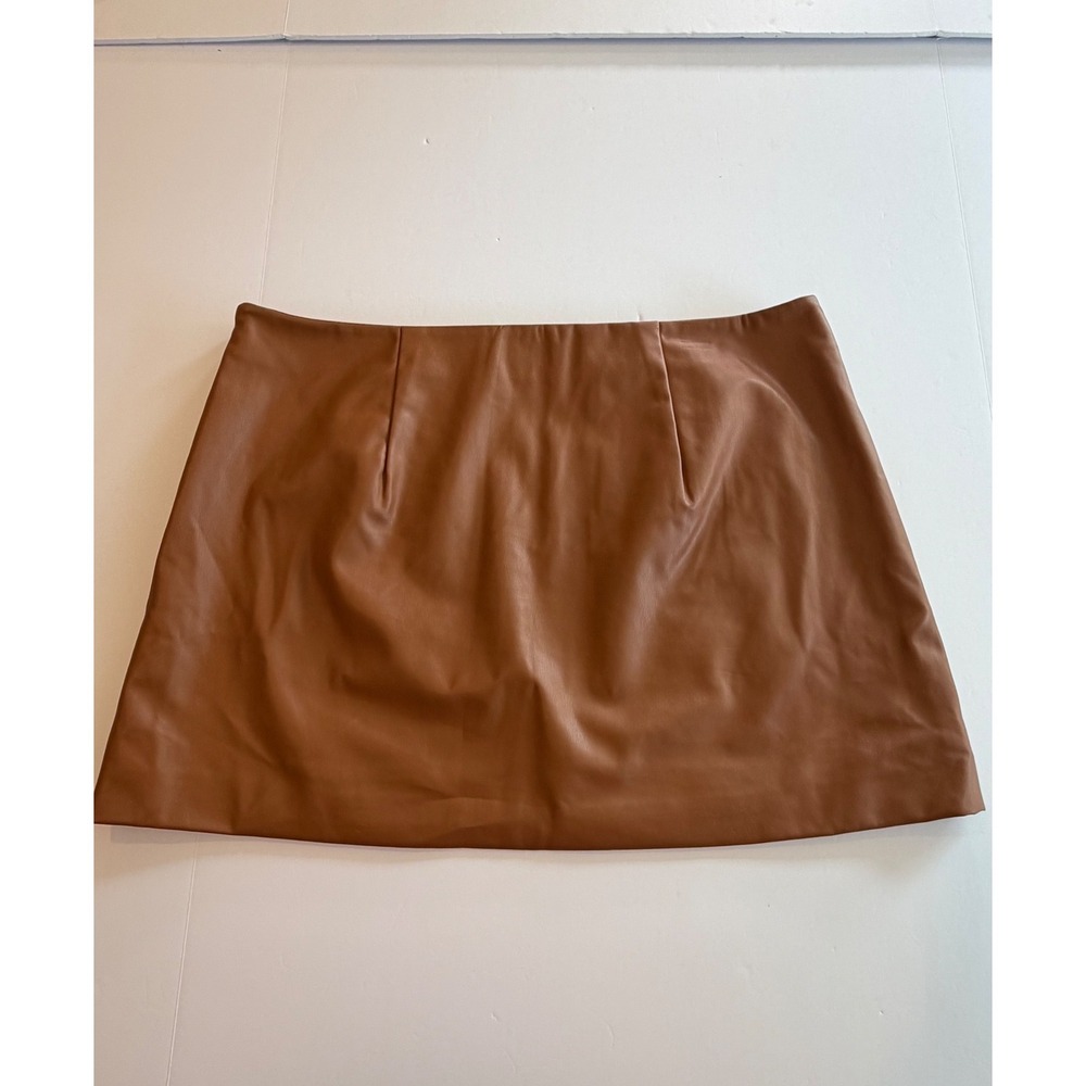 A New Day Womens Cognac Faux Leather Mini Skirt Size 16 Brown NWT